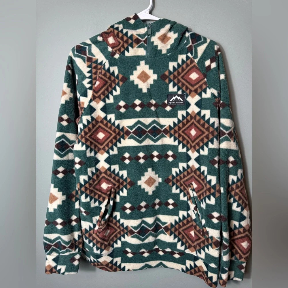 Massive Outdoors Fleece Long Sleeve Hooded Top Kangaroo Pocket Aztec Size‎ Small